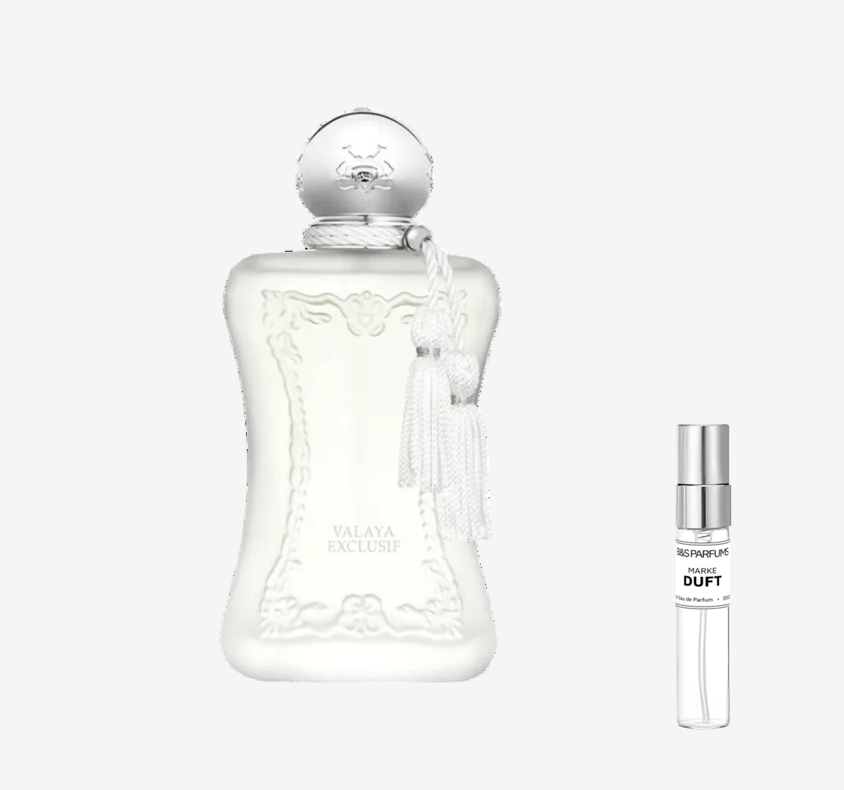 Parfums de Marly - Valaya Exclusif Flakon und Probenflakon nebendran
