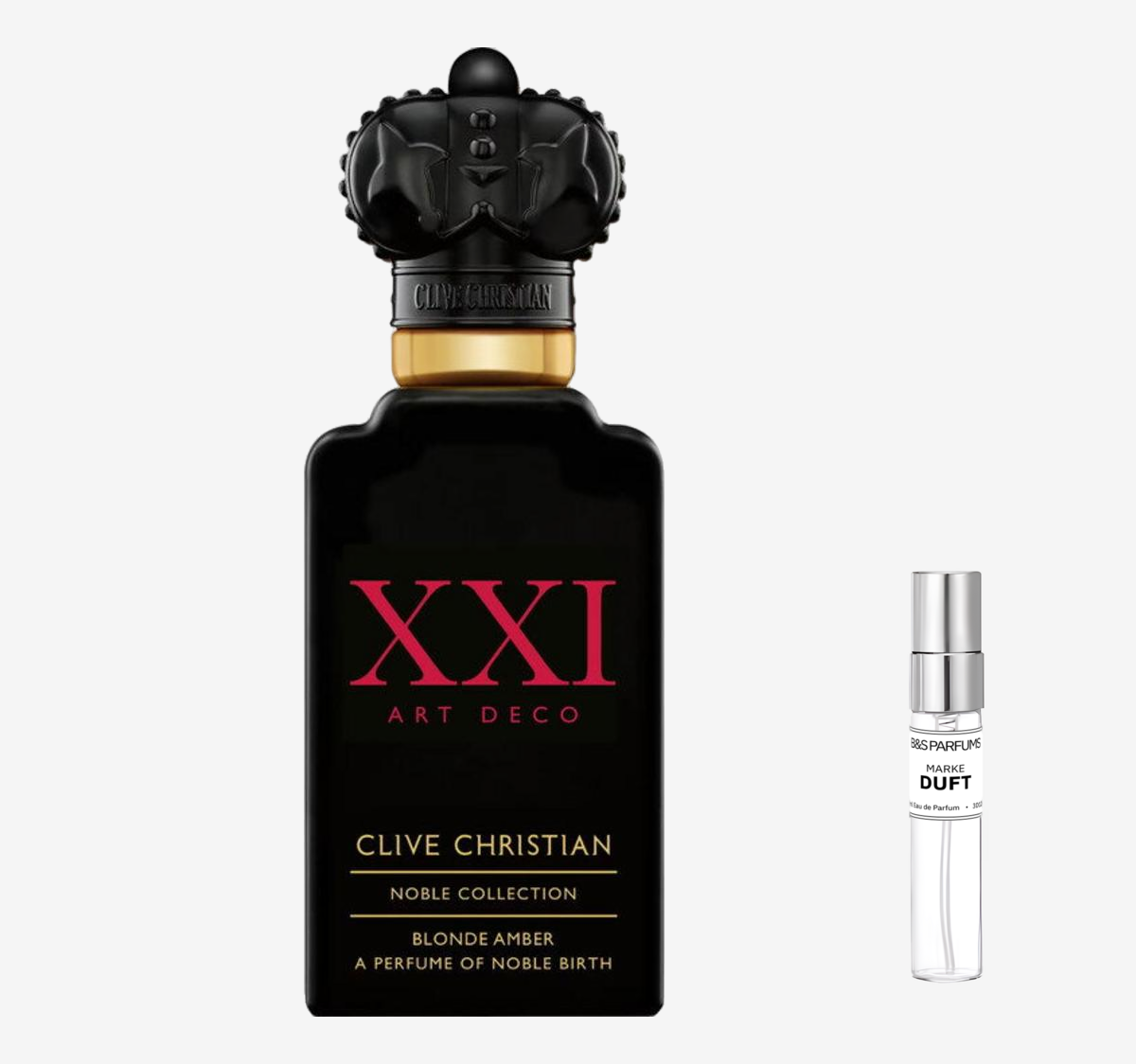 CLIVE CHRISTIAN - XXI: Art Deco - Blonde Amber Flakon und Probenflakon nebendran
