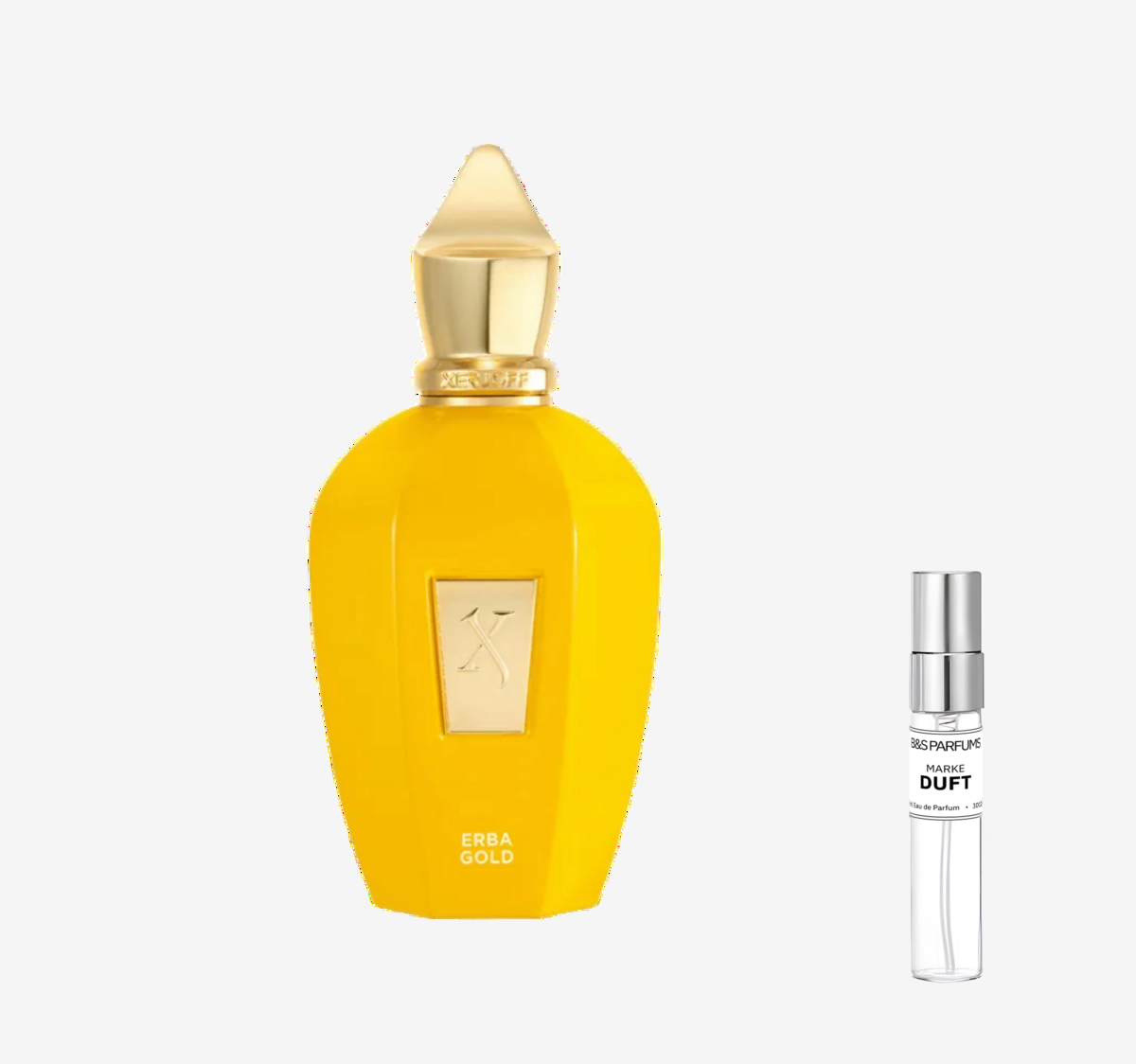 XerJoff - Erba Gold Flakon und Probenflakon nebendran