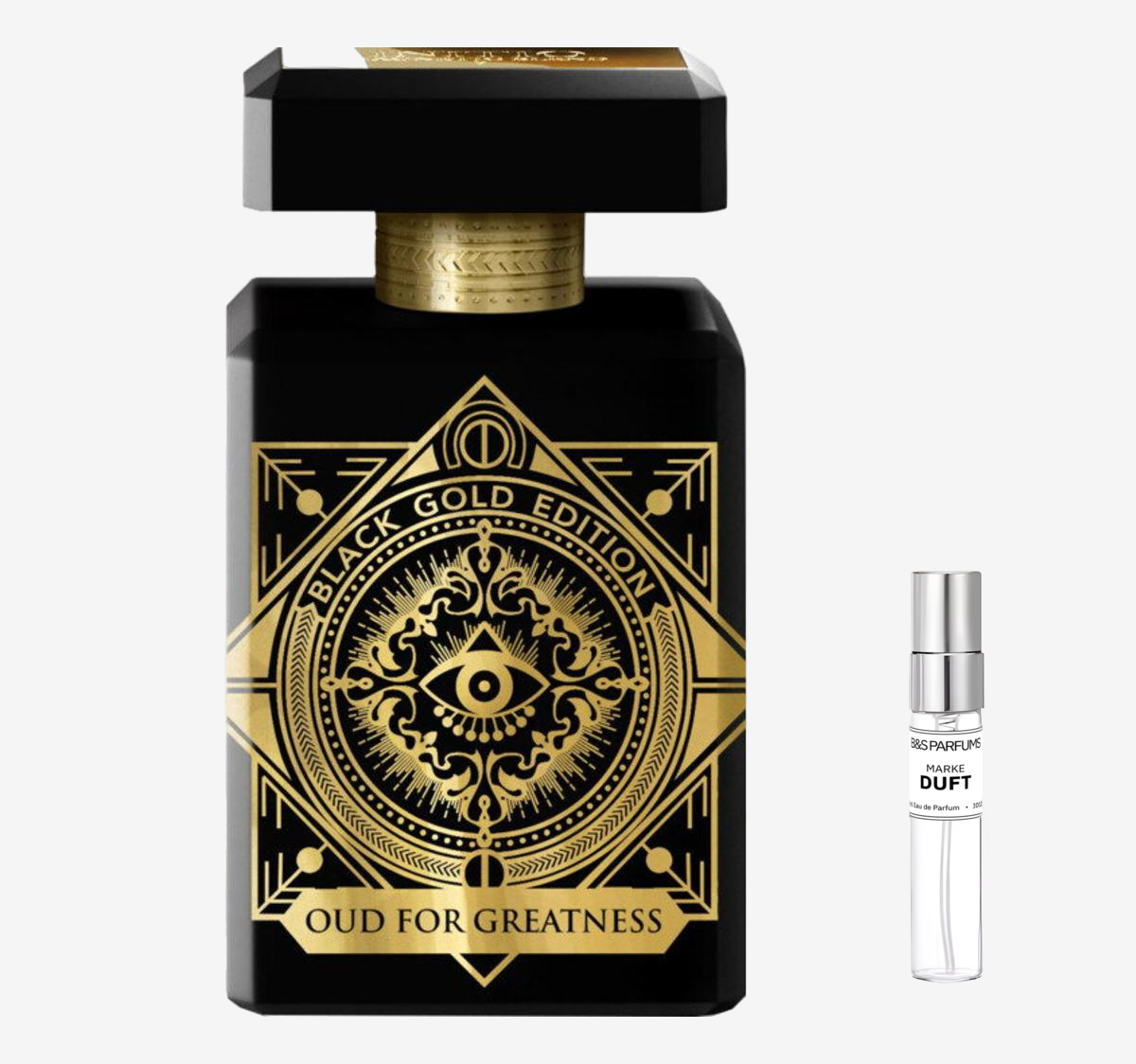 Initio - Oud for Greatness  Flakon und Probenflakon nebendran